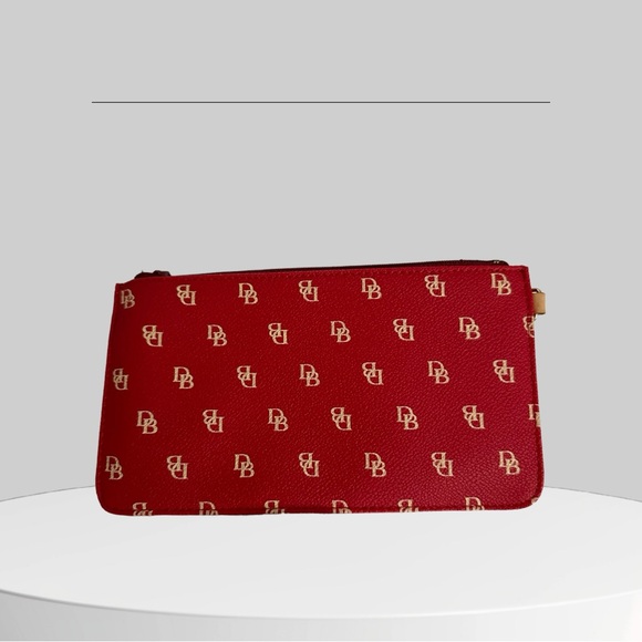Dooney & Bourke red and tan signature envelope wristlet zipper wallet - Picture 2 of 8